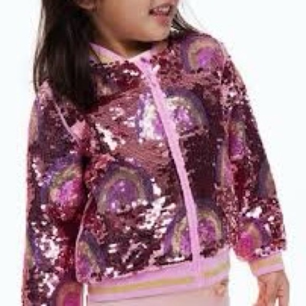 H&M Sz 6-7 Girls' Sequined Bomber Jacket Pink Rainbow
